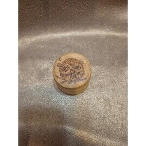 Vintage Wooden Round Trinket Box With Painted Owl